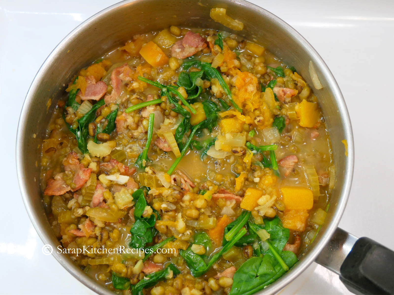 Mung beans with Celery and Bacon